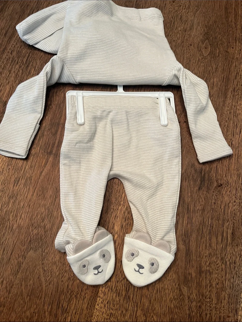 Carter's Cream & Light Gray Striped Baby 3-Piece Set with Panda Booties